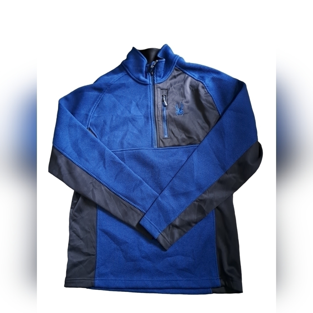 SPYDER mens pullover sweater 1/2 zip front durable blue black coastal hiking LG